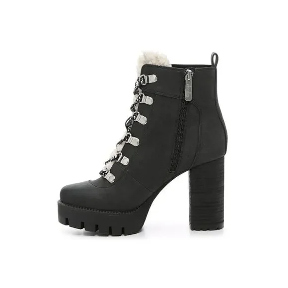 CHARLES BY CHARLES DAVID WEARY FAUX NUBUCK AND FAUX-FUR PLATFORM ANKLE BOOTS - Picture 4 of 16